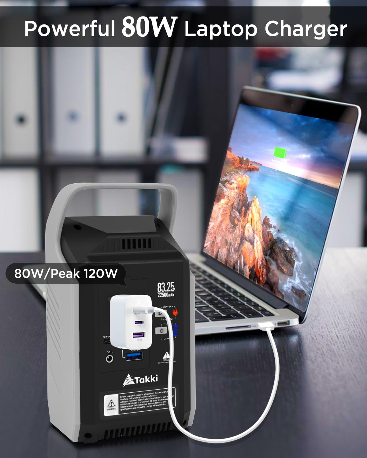 Takki Banco de energía portátil con salida de CA, pico de 120 W110 V, cargador portátil para portátil, estación de energía de 22500 mAh, batería de