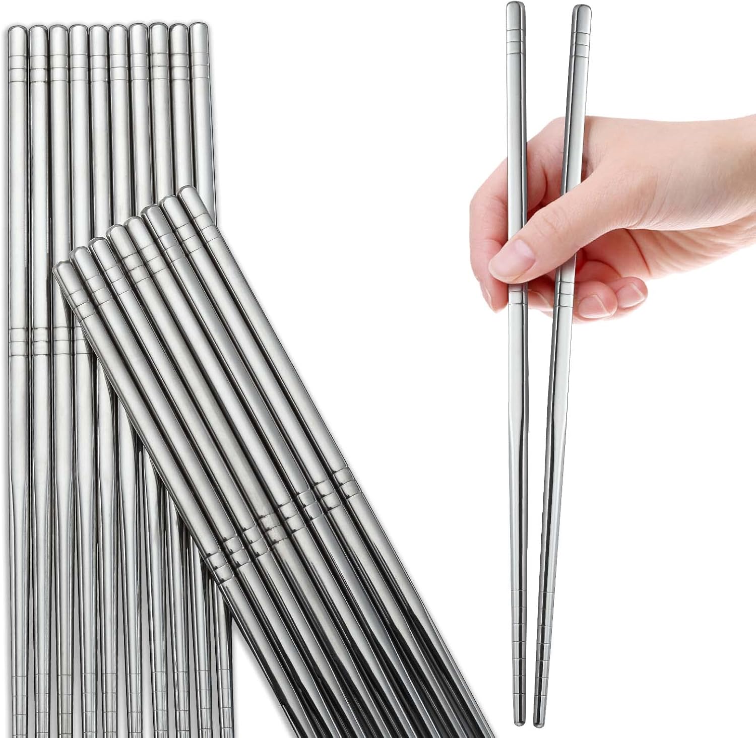 Bestdin – 20 pares de palillos de metal reutilizables, de acero inoxidable de grado alimenticio para cocinar y comer, palillos cuadrados,