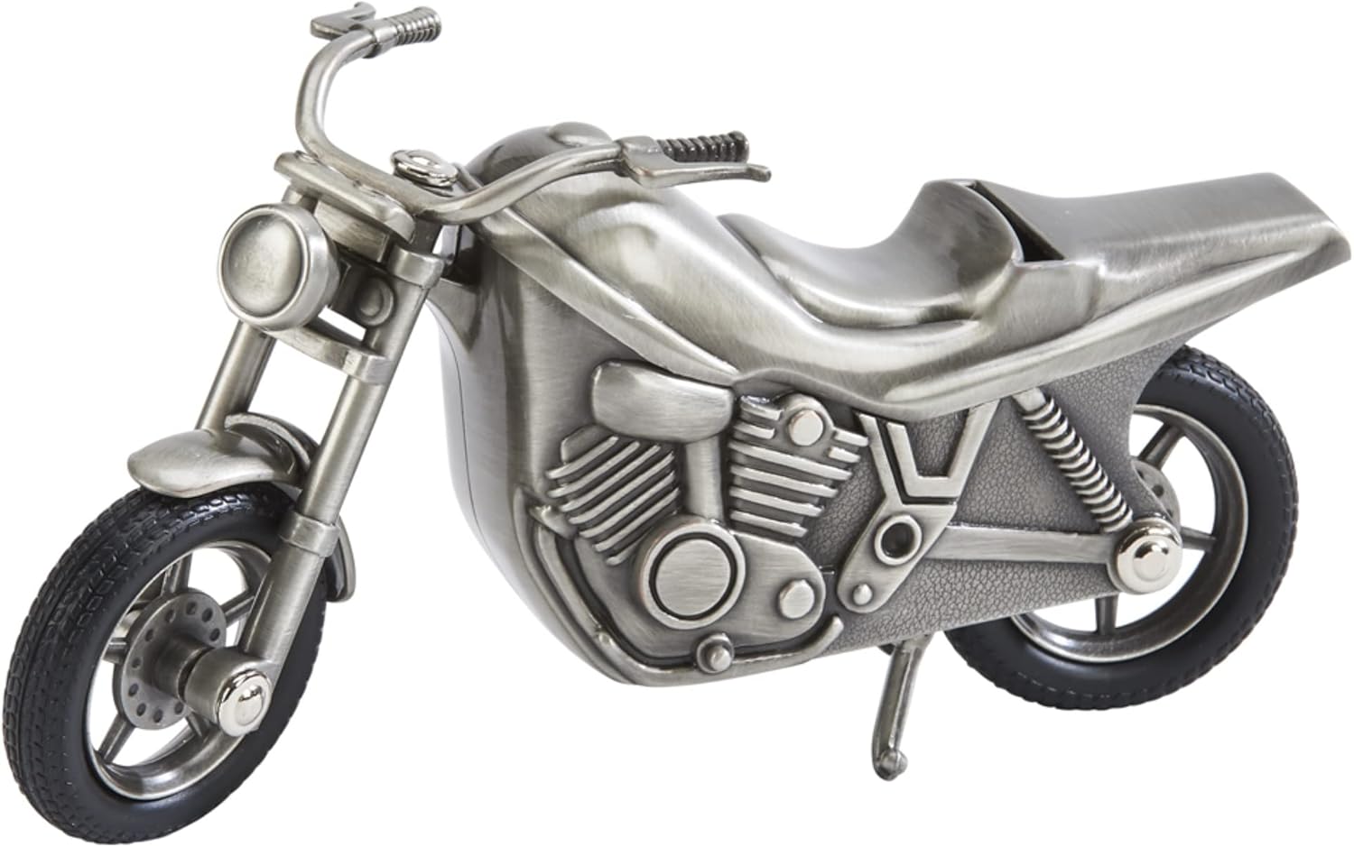 Banco de motocicleta de peltre para niños, regalo para recién nacidos, plateado, 4 x 6.75 pulgadas, acabado chapado en níquel cepillado que no se