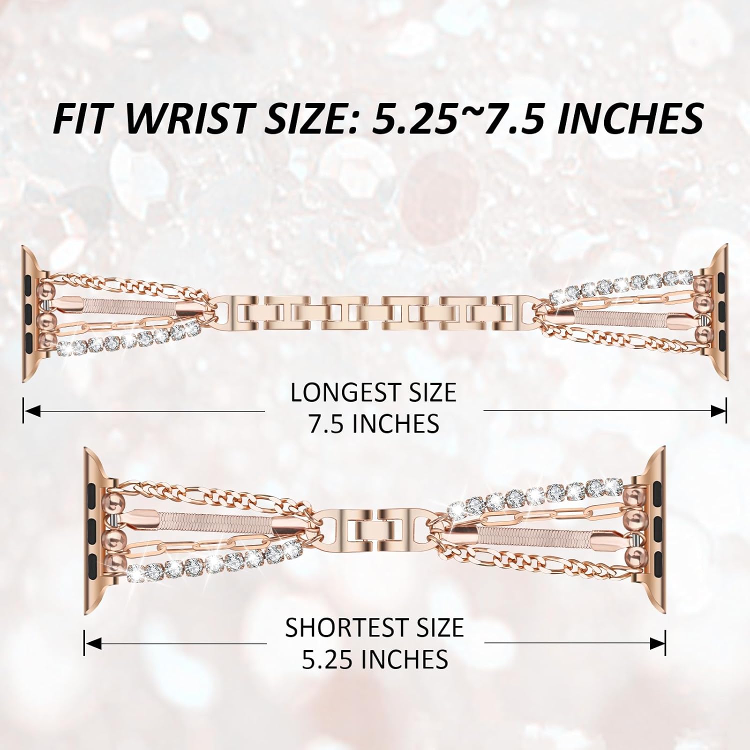 CAGOS Pulsera de cadena compatible con Apple Watch Band de 1.49, 1.57, 1.61, 1.65, 1.73 y 1.77 pulgadas, correa delgada de acero inoxidable de metal