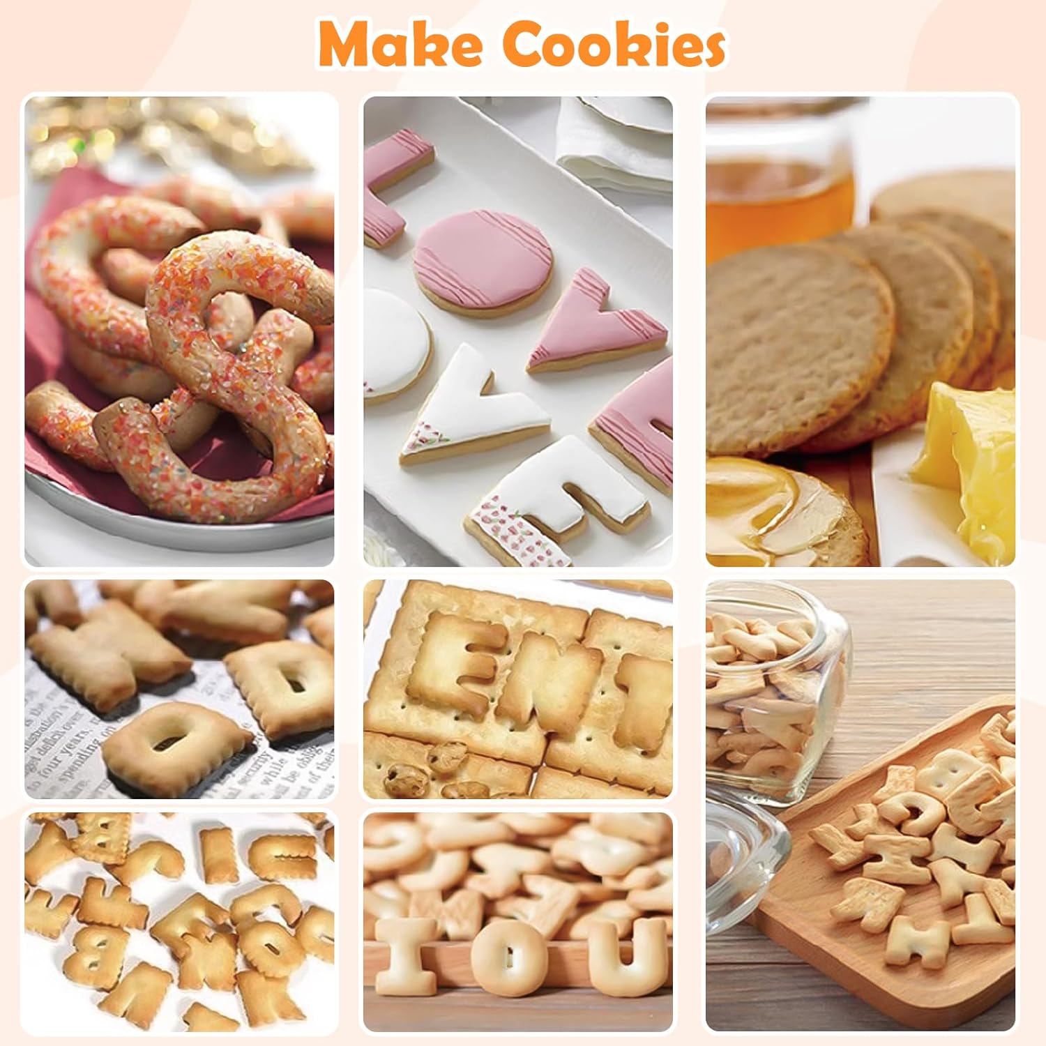 Juego de 40 cortadores de galletas del alfabeto y números con 5 formas, cortadores de galletas del alfabeto, cortadores de galletas con formas para