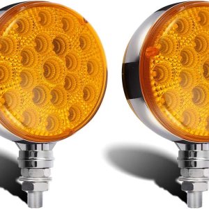 Partsam 2 luces LED redondas ámbarámbar de doble cara, señal de giro trasera y luces de estacionamiento, montaje en poste sellado, 42 luces LED de Partsam 2 luces LED redondas ámbarámbar de doble cara, señal de giro trasera y luces de estacionamiento, montaje en poste sellado, 42 luces LED de