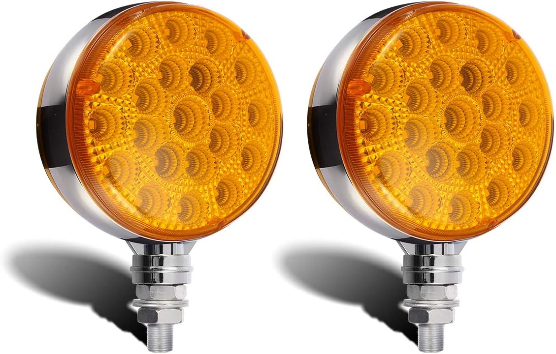 Partsam 2 luces LED redondas ámbarámbar de doble cara, señal de giro trasera y luces de estacionamiento, montaje en poste sellado, 42 luces LED de