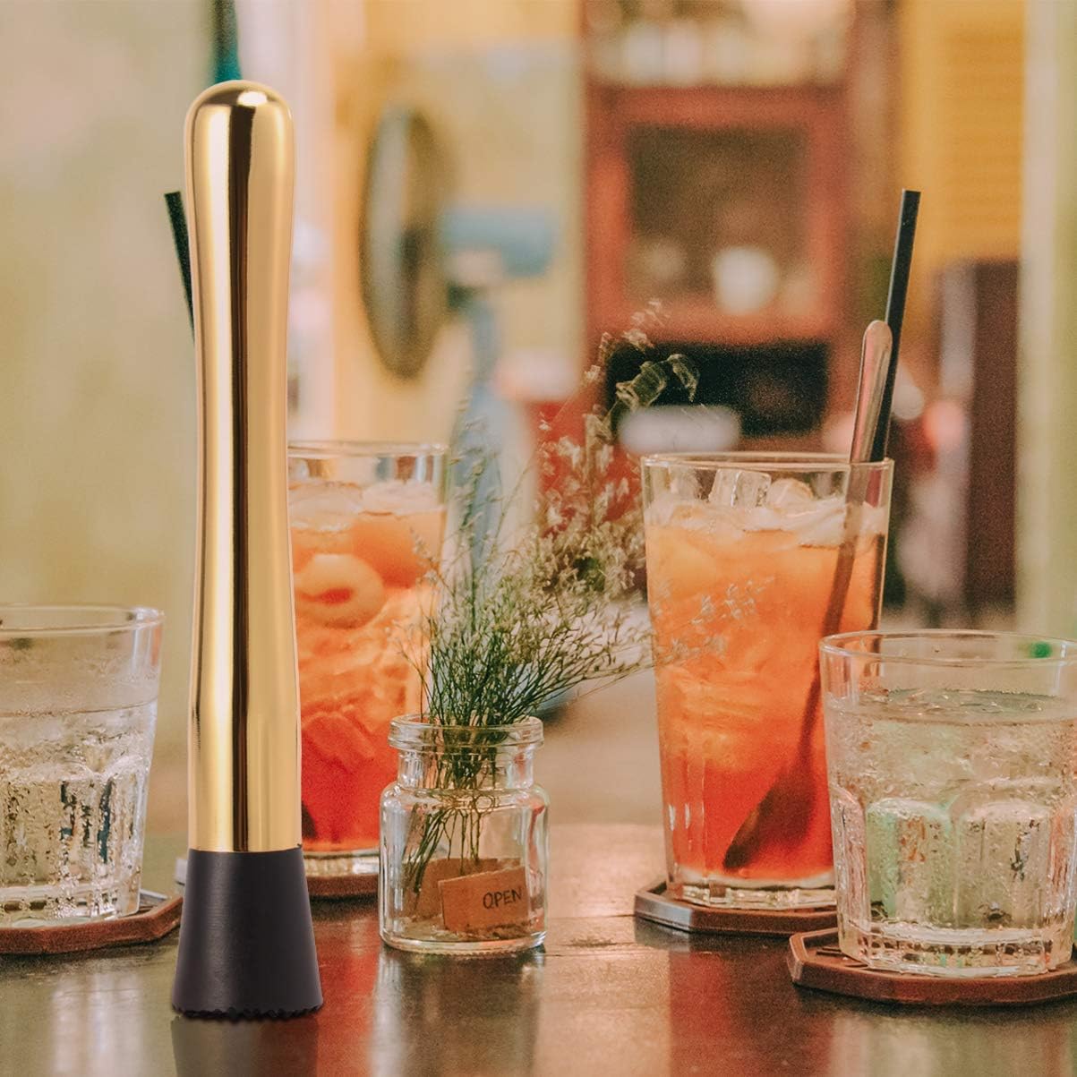 DOITOOL Herramientas de cóctel de acero inoxidable para cócteles triturados con agarre antideslizante suave para Mojito Cóctel Limón Fruta Cubo de