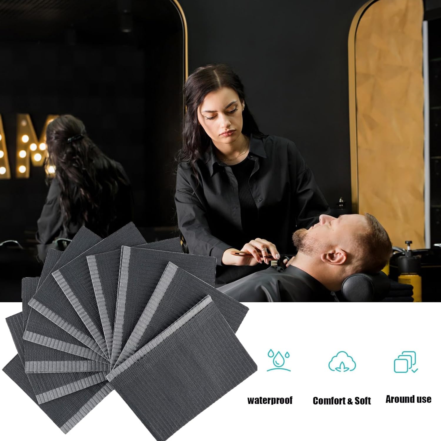 Paquete de 50 baberos dentales, baberos dentales impermeables desechables de 3 capas para dentistas, tatuajes, uñas, bandejas médicas, cubiertas de