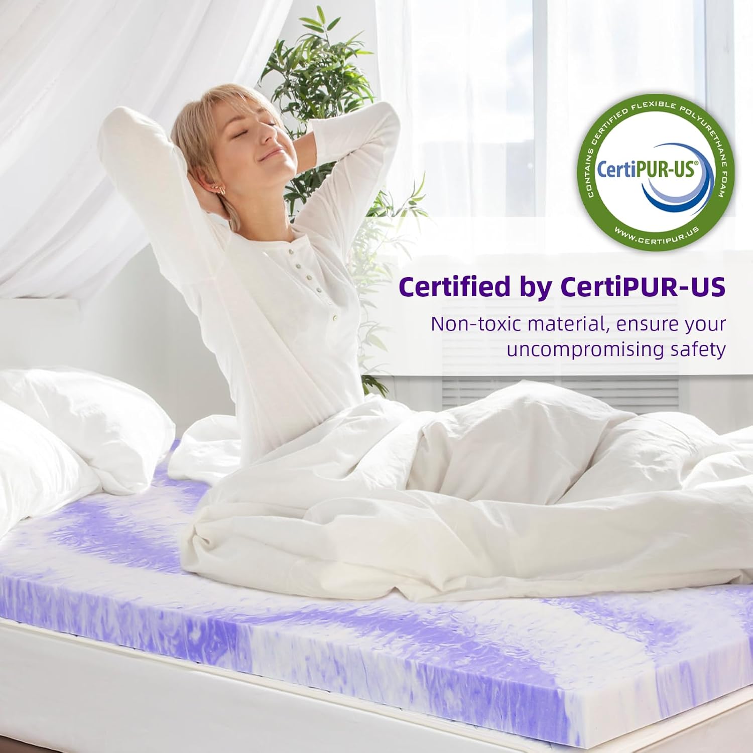 BedsPick Cubrecolchón de espuma viscoelástica Queen de 2 pulgadas, con infusión de gel, cubrecolchón de espuma suave para aliviar la presión