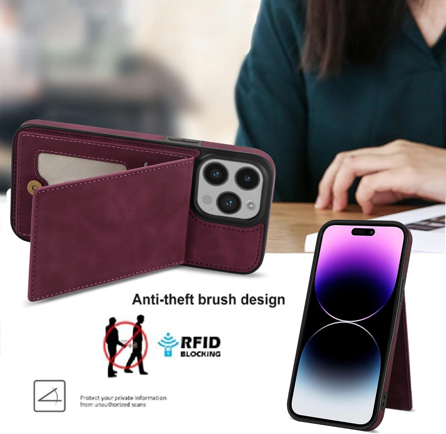Asuwish Funda de teléfono para iPhone 15 Pro Max de 6.7 pulgadas con protector de pantalla y RFID delgado soporte para tarjeta de crédito, soporte