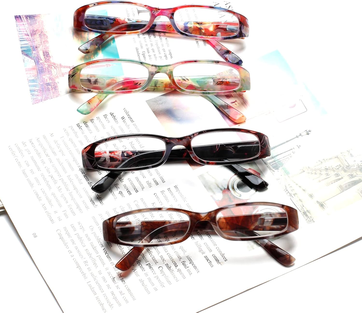 Kerecsen – Anteojos de lectura para mujer, 4 pares de anteojos para leer con bisagra de resorte a la moda