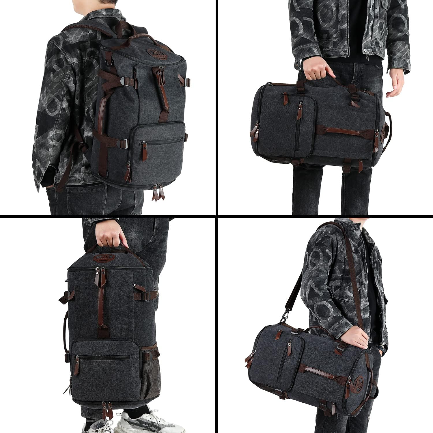 Gym Duffle Bag Backpack 4-Way Vintage canvas with Shoes Compartment for travel Sport Hiking laptop (Vintage grey) X-Large