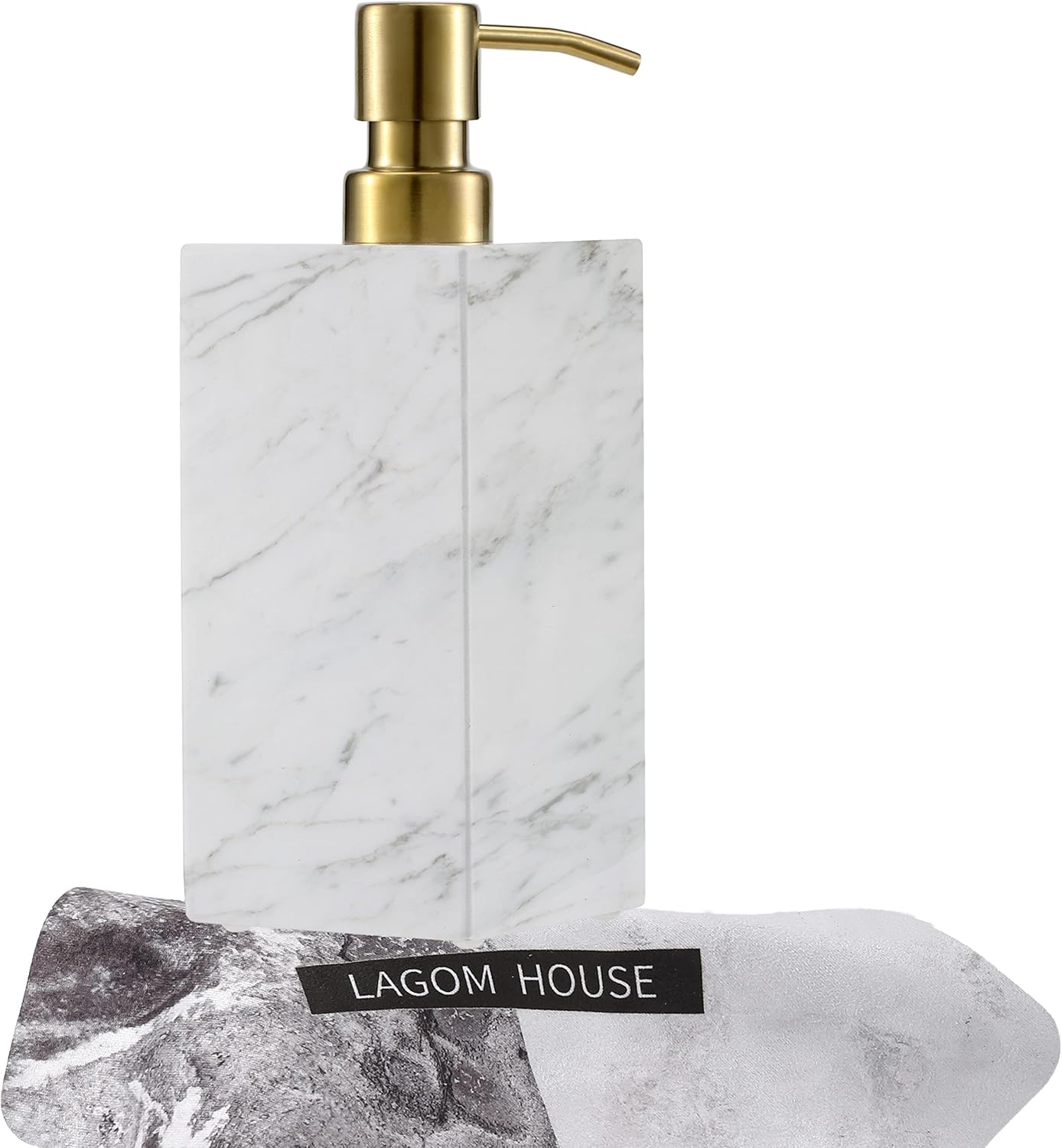 LAGOM HOUSE Dispensador de jabón de mármol, dispensador de jabón líquido de manos de mármol italiano blanco de piedra natural italiana, botella