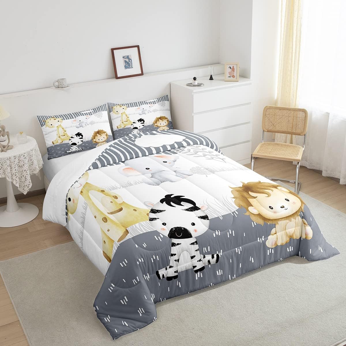 Juego de edredón de animales lindos Kawaii, juego de ropa de cama de león para niños, niñas, mujeres, adultos, edredón de cebra y jirafa, juego de