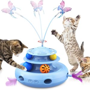 AIDIAM Juguetes para gatos, juguete interactivo automático recargable 4 en 1 con mariposa aleteante, pluma de emboscada móvil aleatoria, bolas de AIDIAM Juguetes para gatos, juguete interactivo automático recargable 4 en 1 con mariposa aleteante, pluma de emboscada móvil aleatoria, bolas de