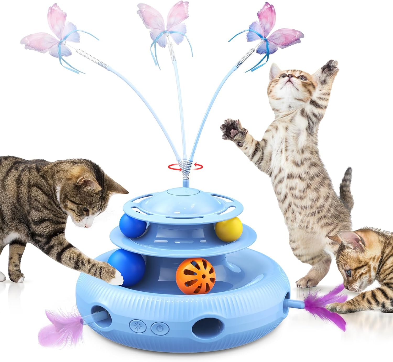 AIDIAM Juguetes para gatos, juguete interactivo automático recargable 4 en 1 con mariposa aleteante, pluma de emboscada móvil aleatoria, bolas de