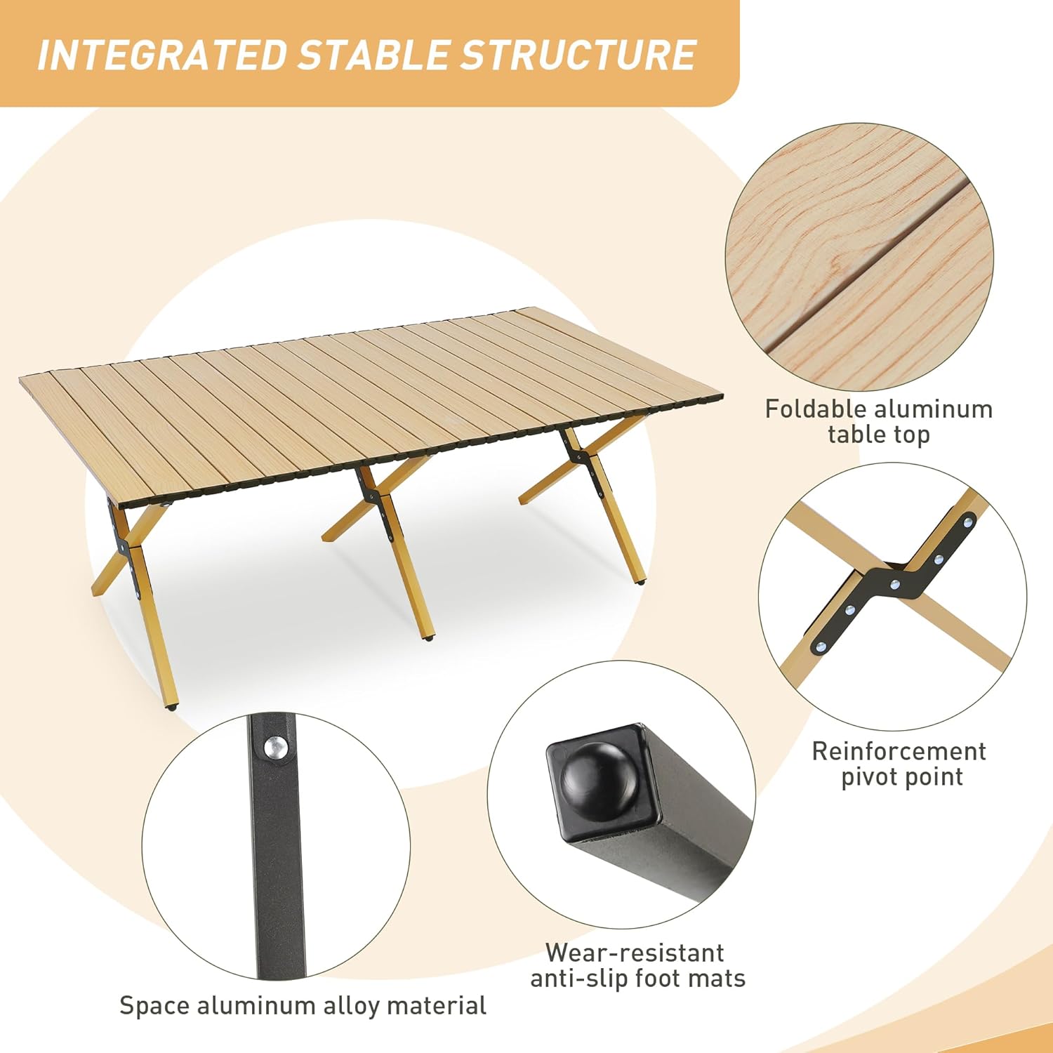MAKELEN Mesa plegable para exteriores con bolsa de transporte, mesa cuadrada enrollable de aluminio ligero para interiores, campamento al aire