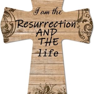 Decoración rústica de pared con cruz cristiana  Soy la resurrección y la vida  Versículo bíblico inspirador de madera para pared de puerta Decoración rústica de pared con cruz cristiana  Soy la resurrección y la vida  Versículo bíblico inspirador de madera para pared de puerta