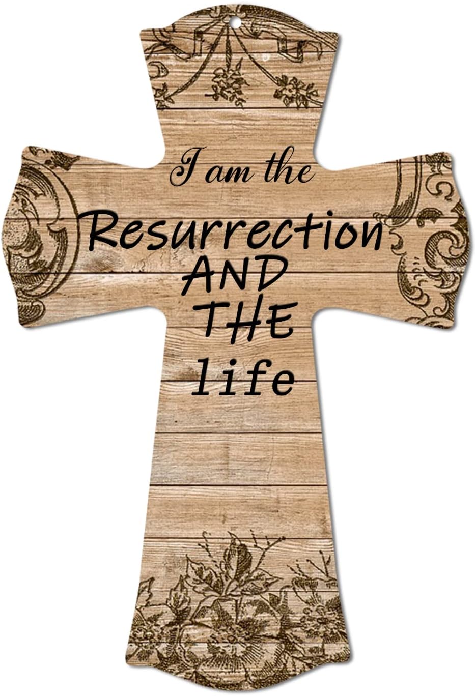 Decoración rústica de pared con cruz cristiana  Soy la resurrección y la vida  Versículo bíblico inspirador de madera para pared de puerta