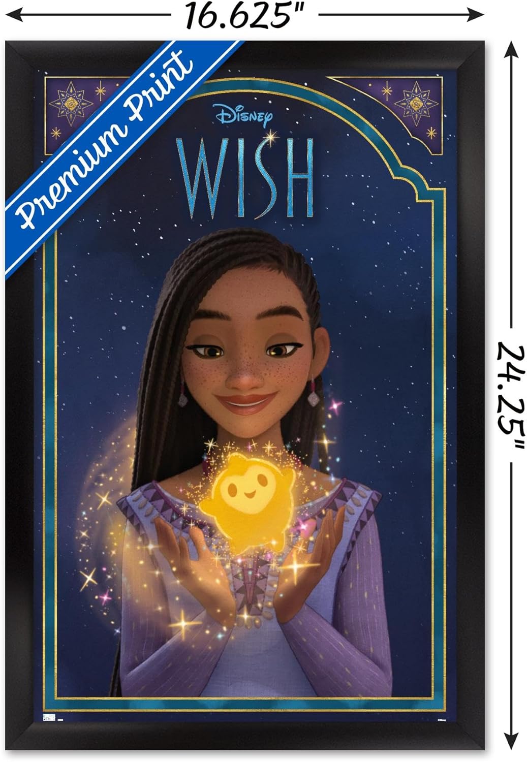 Trends International Disney Wish – Póster de pared Asha & Star, 14.72 x 22.37 pulgadas, versión enmarcada en negro