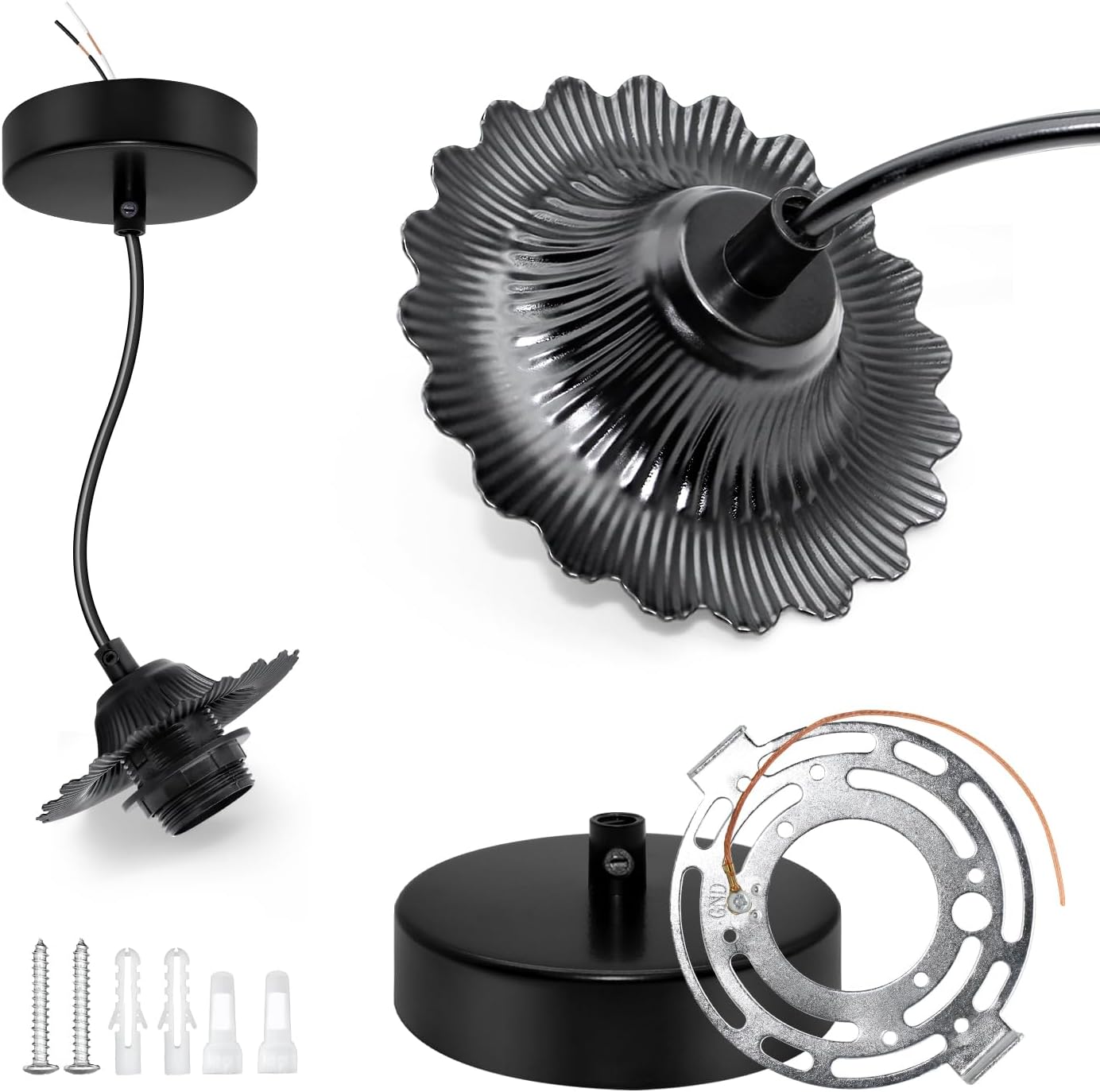 Mini cable de luz colgante vintage, paquete de 2 unidades, kit de luz colgante industrial negro, cable de luz colgante de placa de techo ampliada de