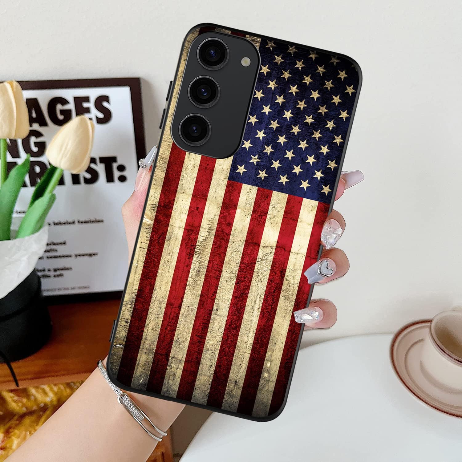 Funda diseñada para Samsung Galaxy S23 5G, diseño retro de la bandera de Estados Unidos, para mujeres y niñas, delgada, suave, TPU a prueba de