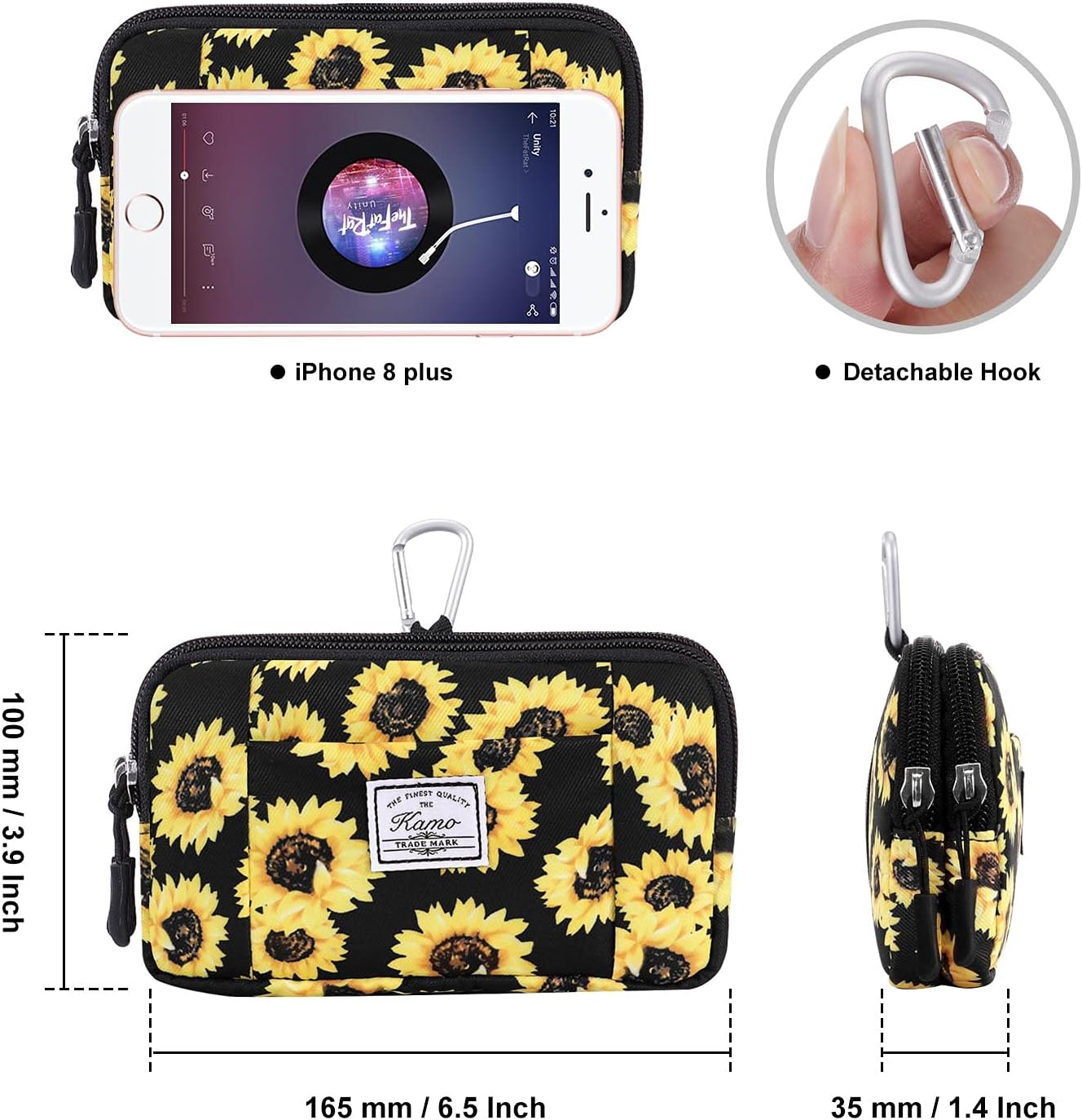 KAMO Funda horizontal de lona multiusos para teléfono celular, funda para teléfono celular con lazo para cinturón, bolsa para cinturón para mujeres,