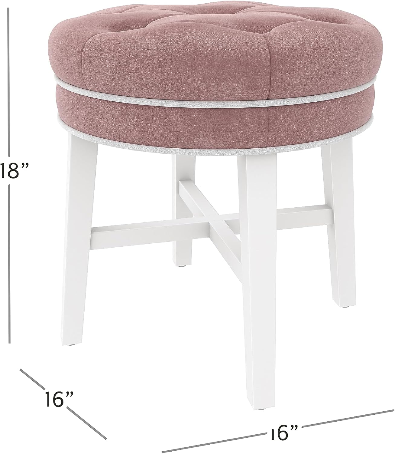 Hillsdale, Sophia Taburete redondo de madera capitoné y tapizado sin espalda para sala de maquillaje o baño, color rosa