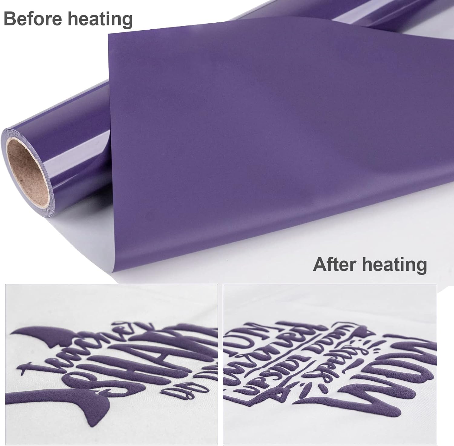 VINYL FROG Vinilo de transferencia de calor 3D de 10 x 6 pies, color morado profundo, espuma HTV para planchar en vinilo para bricolaje, diseños de