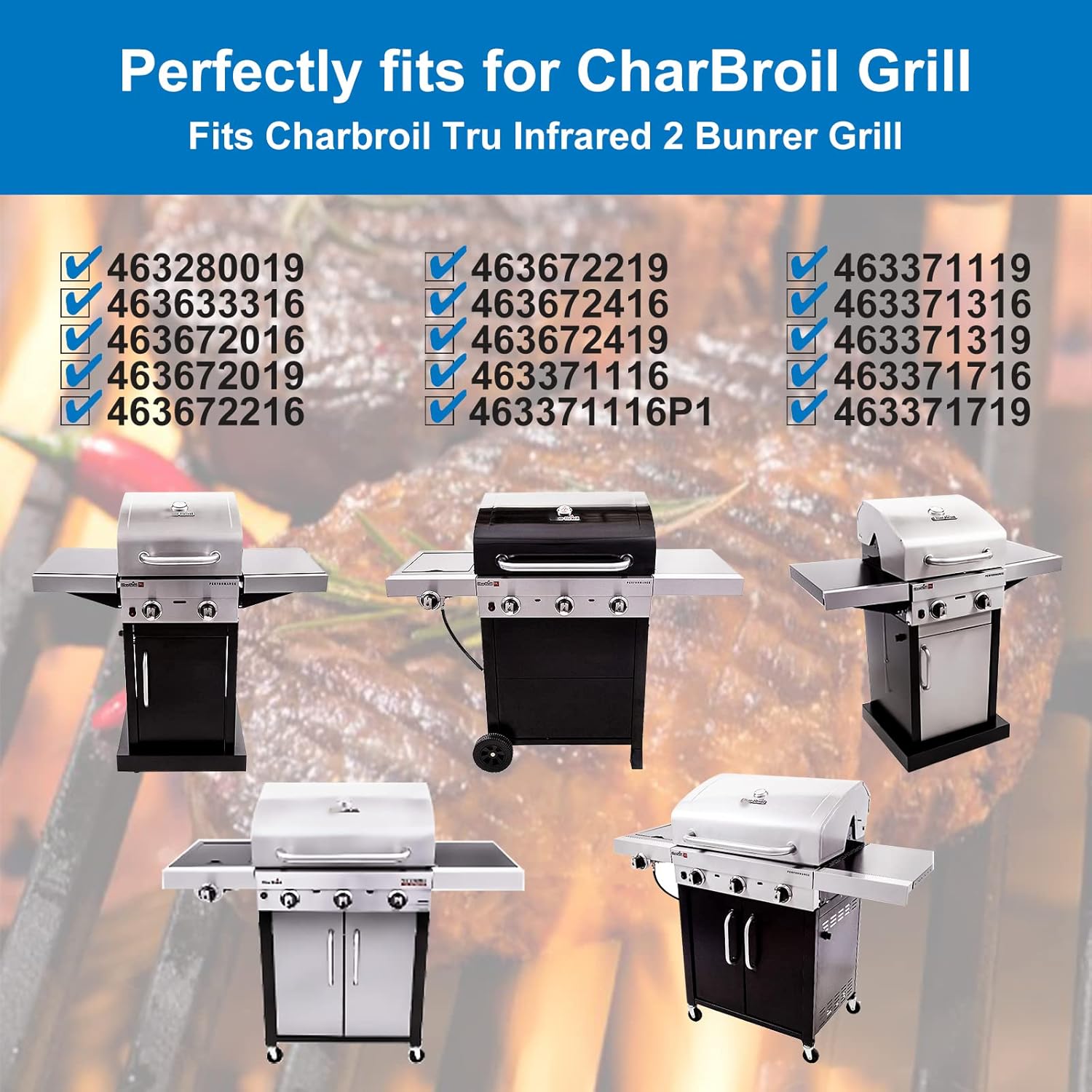 Uniflasy Rejillas de cocción y placa de calor para quemador CharBroil Performance 2 Burner 463633316 463672016 463672219 463370719 463672416