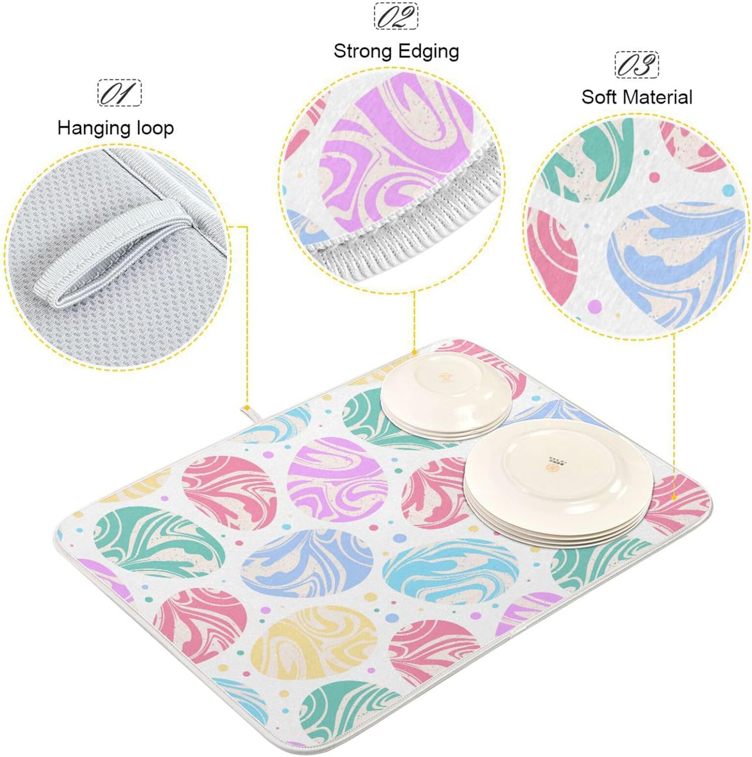Colorful Marbled Easter Eggs Dish Drying Mat Washnable Absorbent Drying Mat Kitchen Counter Countertop Drying Mat Tapete Para Cocina 16” x 18”