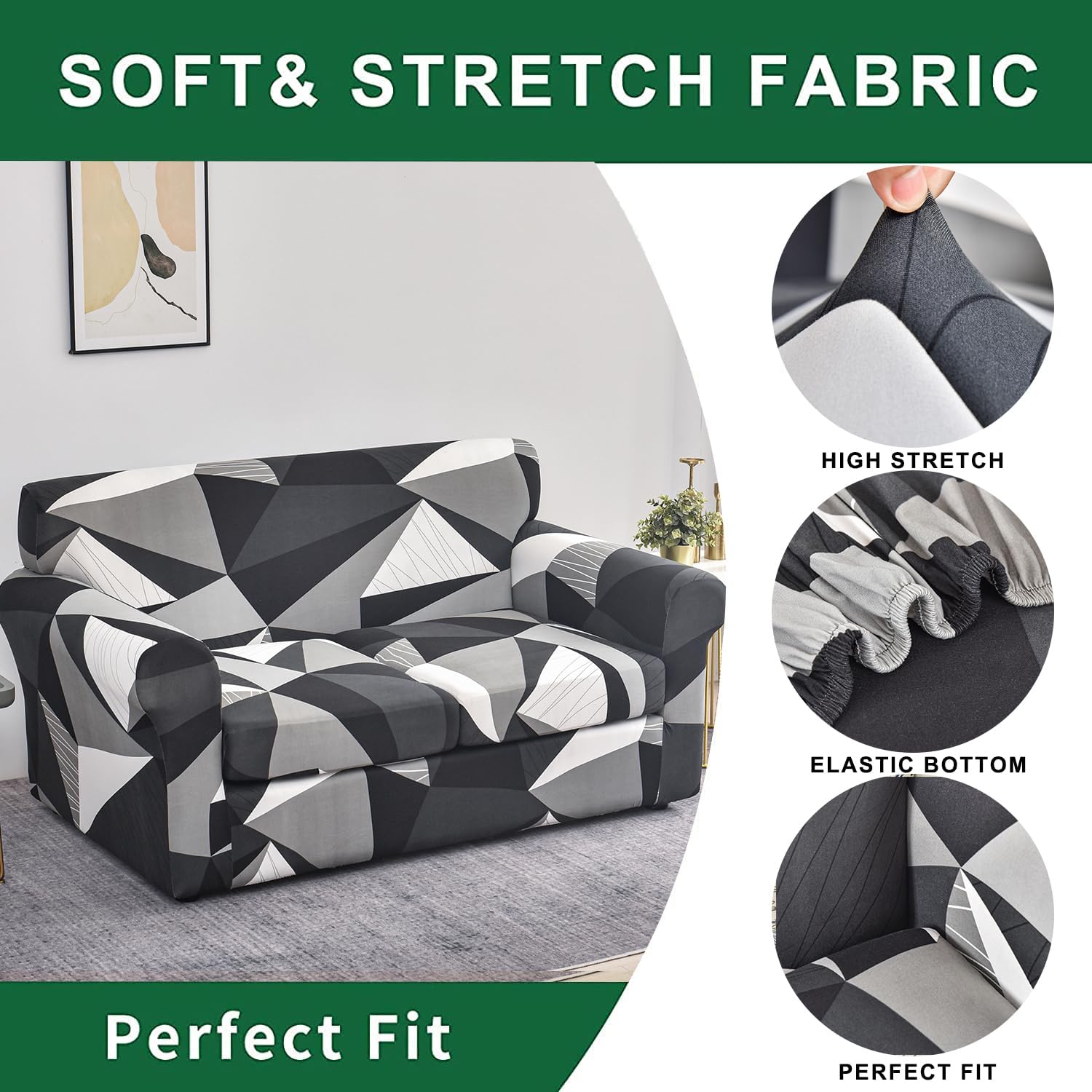 GOSTADY Funda elástica para sofá de 3 piezas, funda de sofá de jacquard, lavable, funda de sofá, funda protectora de muebles con parte inferior