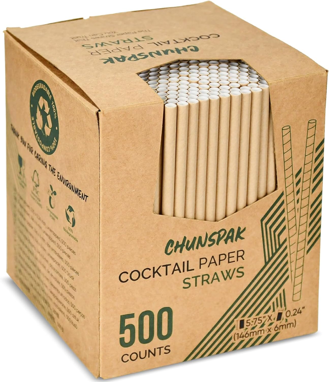 Pajitas de papel corto desechables de papel kraft marrón de 5.75 pulgadas y pajitas para agitar, para el hogar, bares y restaurantes