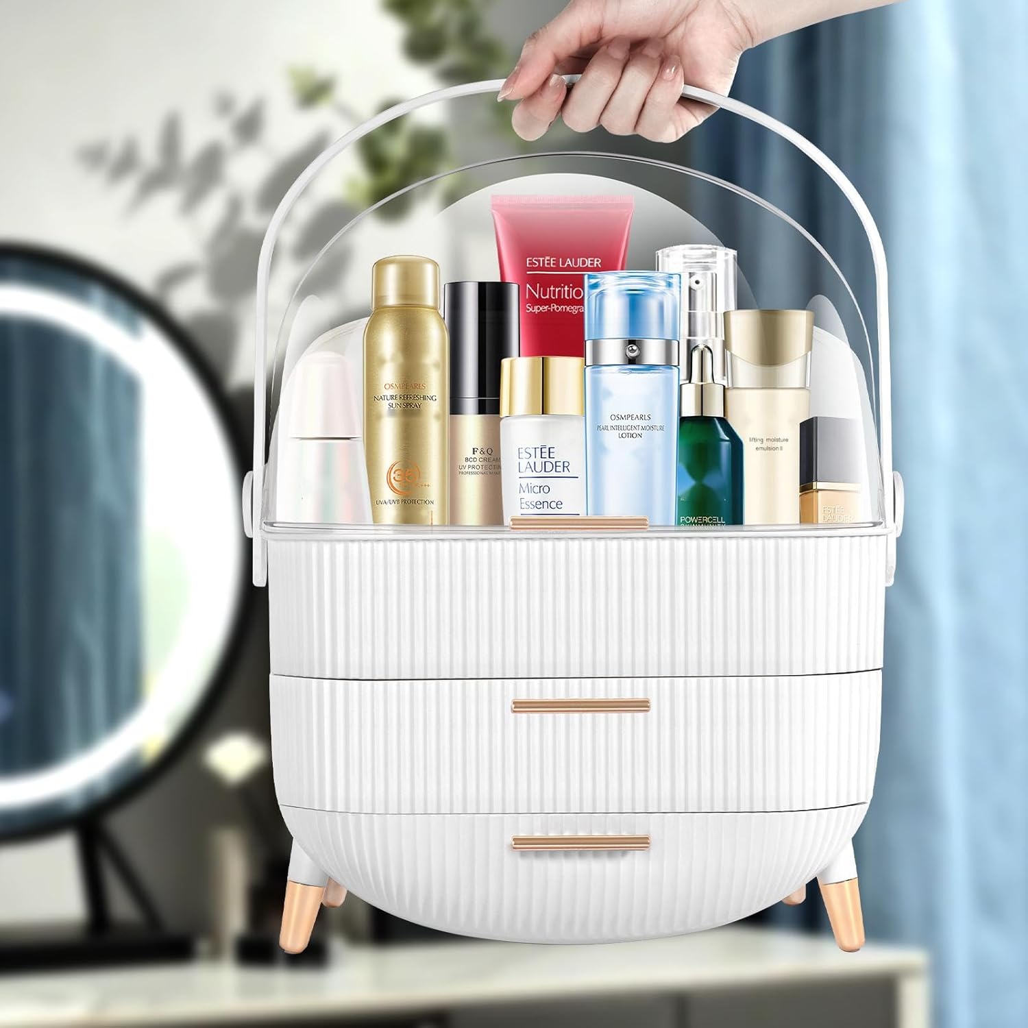 IGDMM Preppy Makeup Organizers,Skincare Organizer for College Students,Portable Cosmetic Organizer Makeup Caddy for Dorm,Bathroom,Dresser Cosmetic