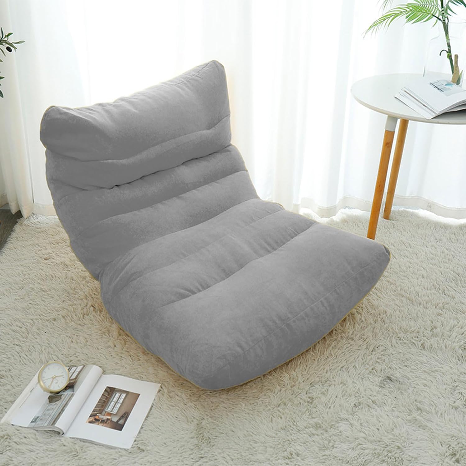 Funda para silla puff (sin relleno), funda para sofá perezoso sin relleno, tela de lino, puf, puff para sofá, tatami, lavable, ultra suave, gris