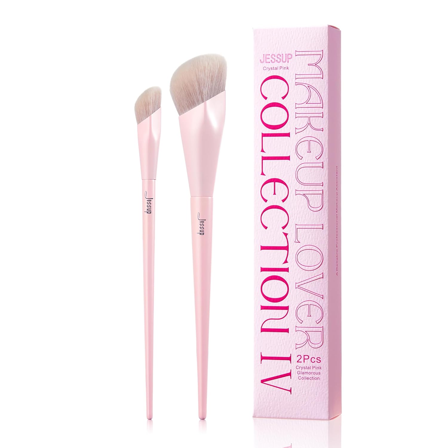Jessup Brocha para base y correctora, juego de 2 brochas de maquillaje rosa, brochas de maquillaje sintéticas prémium para crema líquida, T497