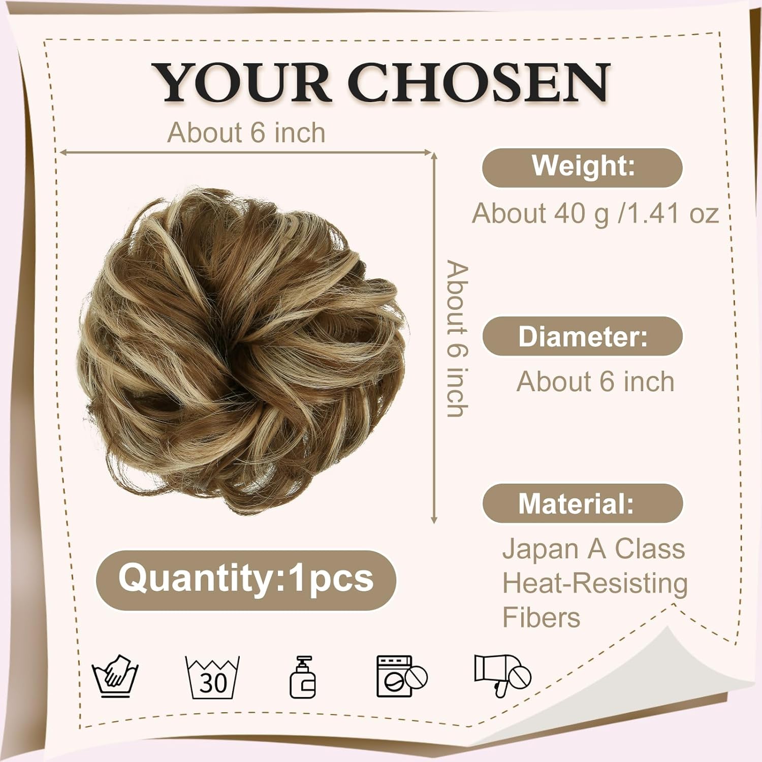 1PSC – Moño desordenado, moño falso, moño humano para mujer, moño desordenado, cola de caballo, extensiones de moño rizado para mujer, moño con clip