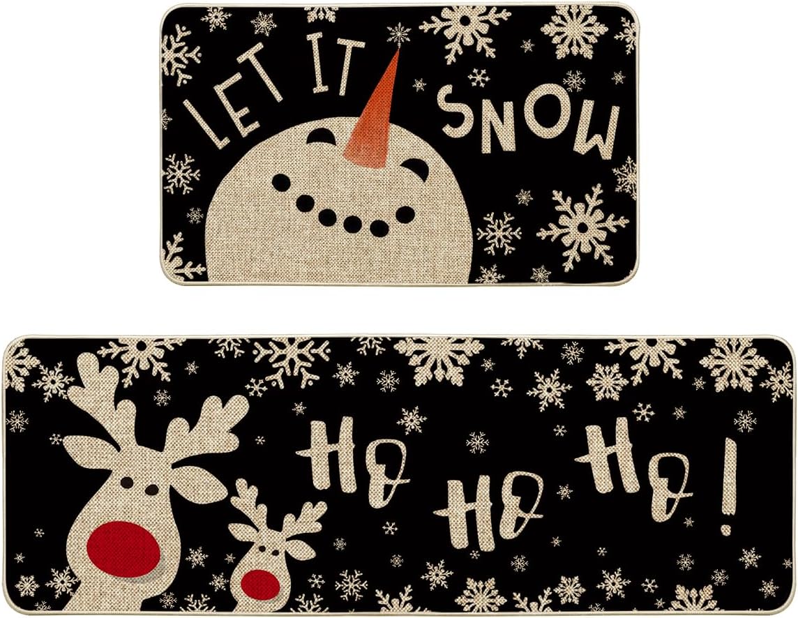 Artoid Mode Juego de 2 alfombrillas de cocina navideñas con diseño de muñeco de nieve, ciervo, con diseño de copos de nieve, decoración de invierno,