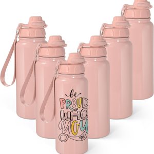 AGH Paquete de 6 botellas de agua de sublimación, botella de agua deportiva de acero inoxidable de 25 onzas con correa, termo a prueba de fugas sin AGH Paquete de 6 botellas de agua de sublimación, botella de agua deportiva de acero inoxidable de 25 onzas con correa, termo a prueba de fugas sin