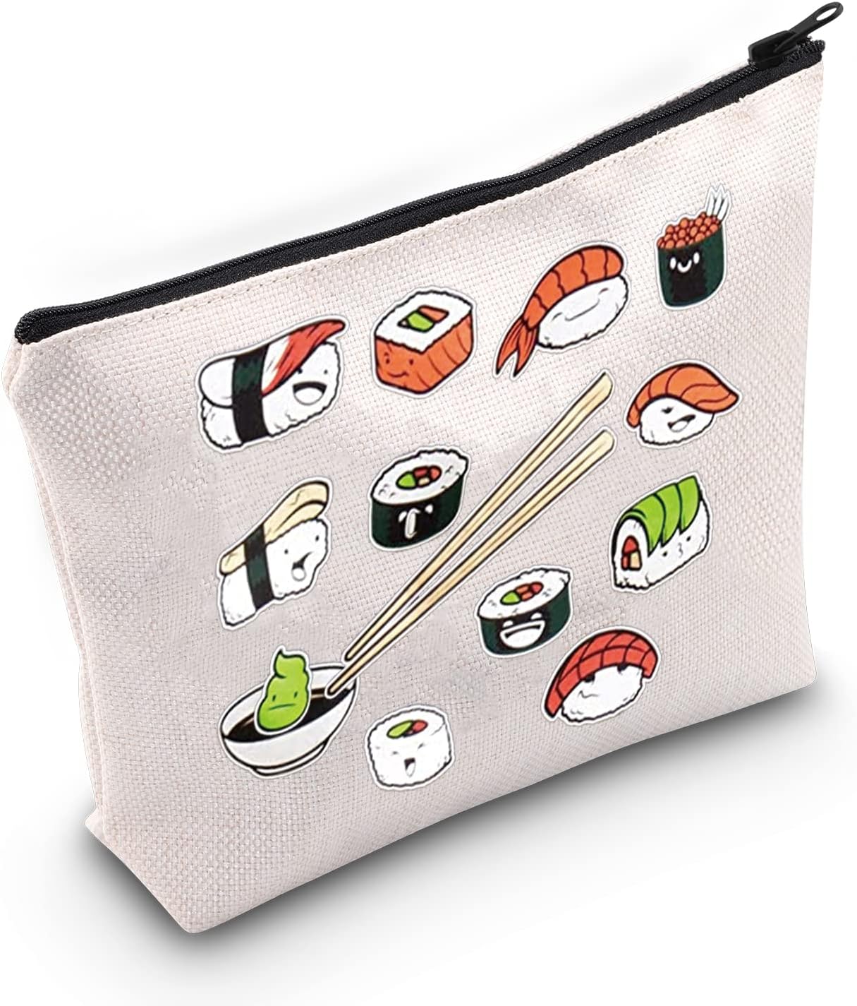 Bolsa de maquillaje divertida con patrón de sushi, regalo para amantes del sushi, bolsa de cosméticos japonesa para amantes de la comida regalo para