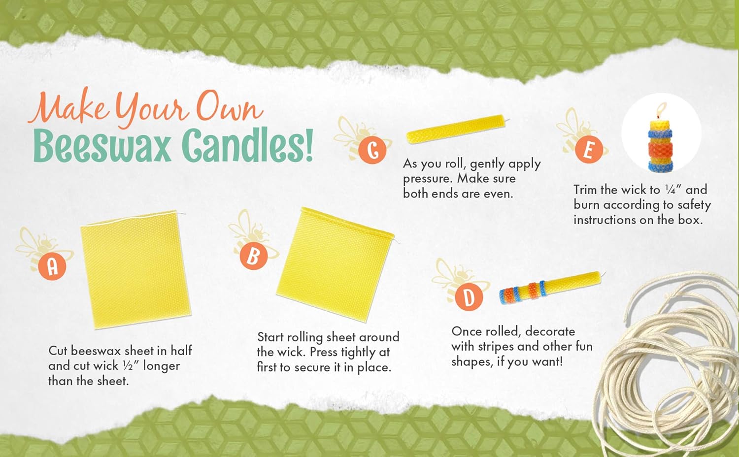 Haz tu propio kit de iniciación de velas de cera de abejas, incluye 5 hojas de panal de cera de abeja 100% de tamaño completo en oro y
