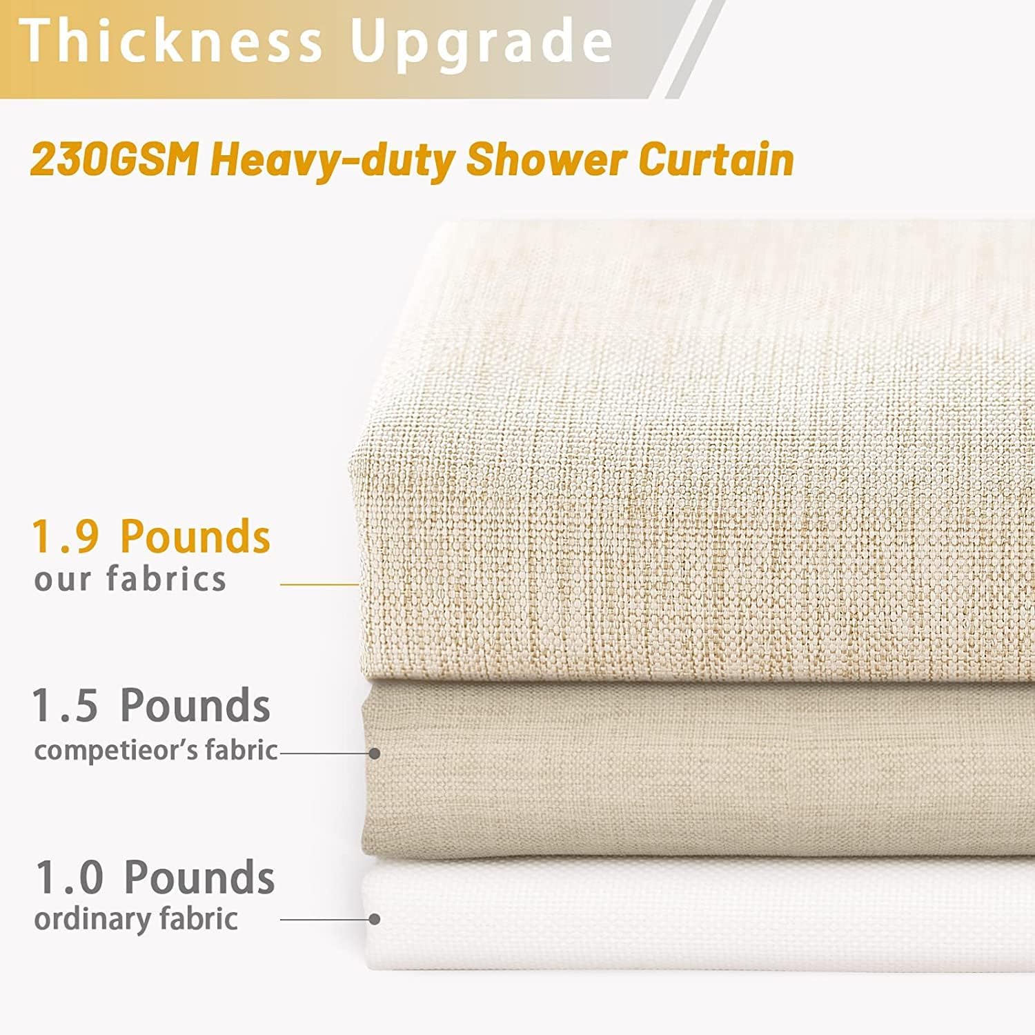 Juego de cortina de ducha de lino marfil color crema, con textura de lino resistente de 230 GSM, cortinas de ducha bohemias rústicas para baño,