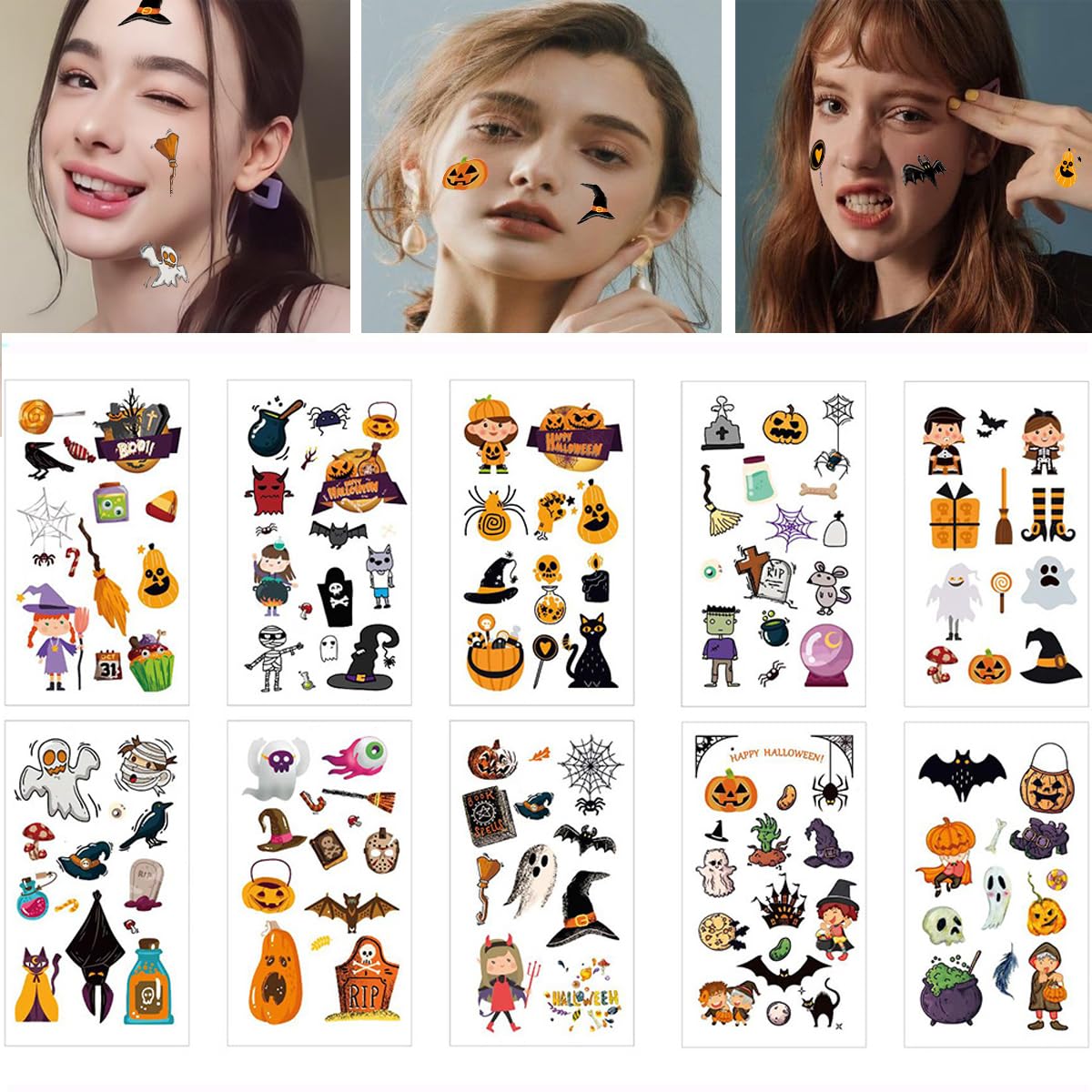 Kit de tatuaje temporal de Halloween de 10 piezas de calcomanías de tatuaje de transferencia de agua de dibujos animados  WLGDLH 10 diferentes