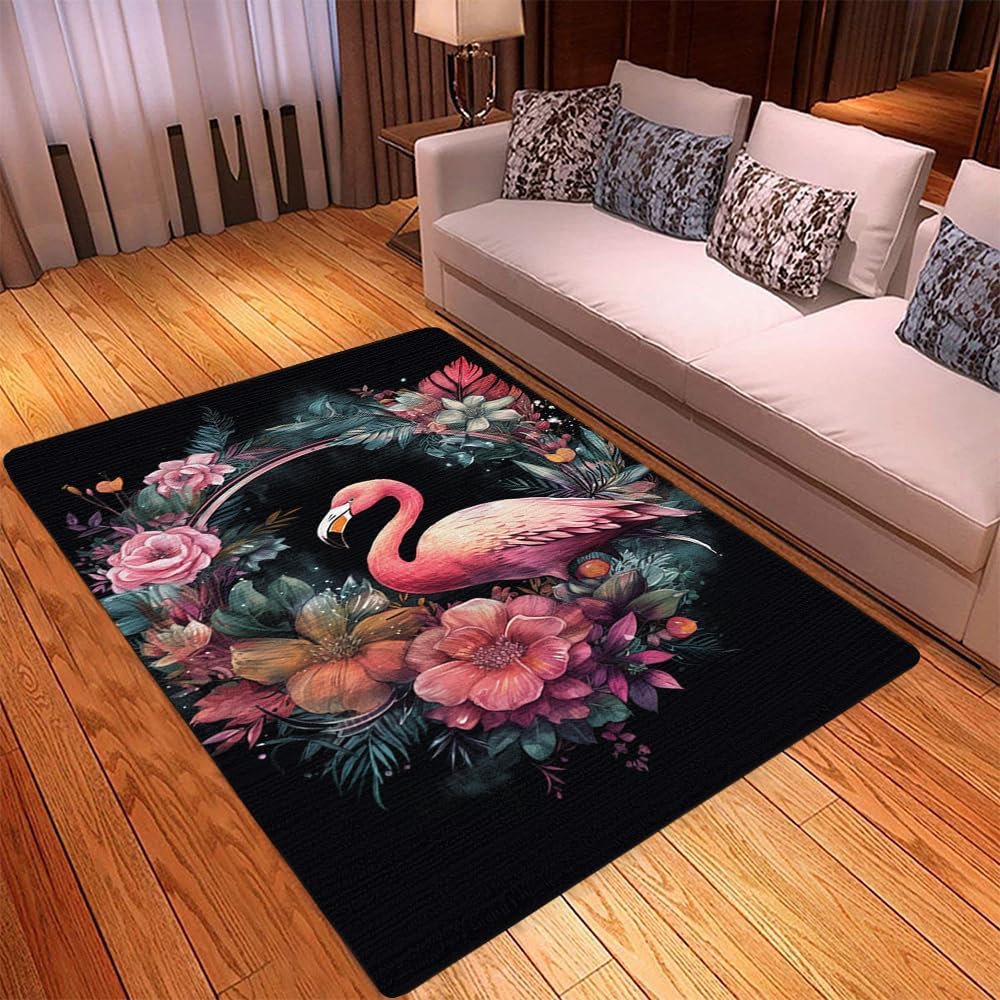 Alfombras de flamenco para adolescentes y adultos, alfombra de flamenco floral, alfombra con estampado de flamencos, alfombra con estampado de