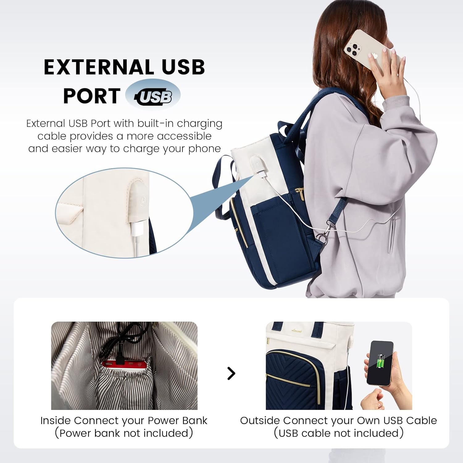 LOVEVOOK Mochila para laptop para mujer, bolsa de mano abierta para profesores, enfermeras, bolsa de mano de trabajo de 15.6 pulgadas, Azul, blanco,