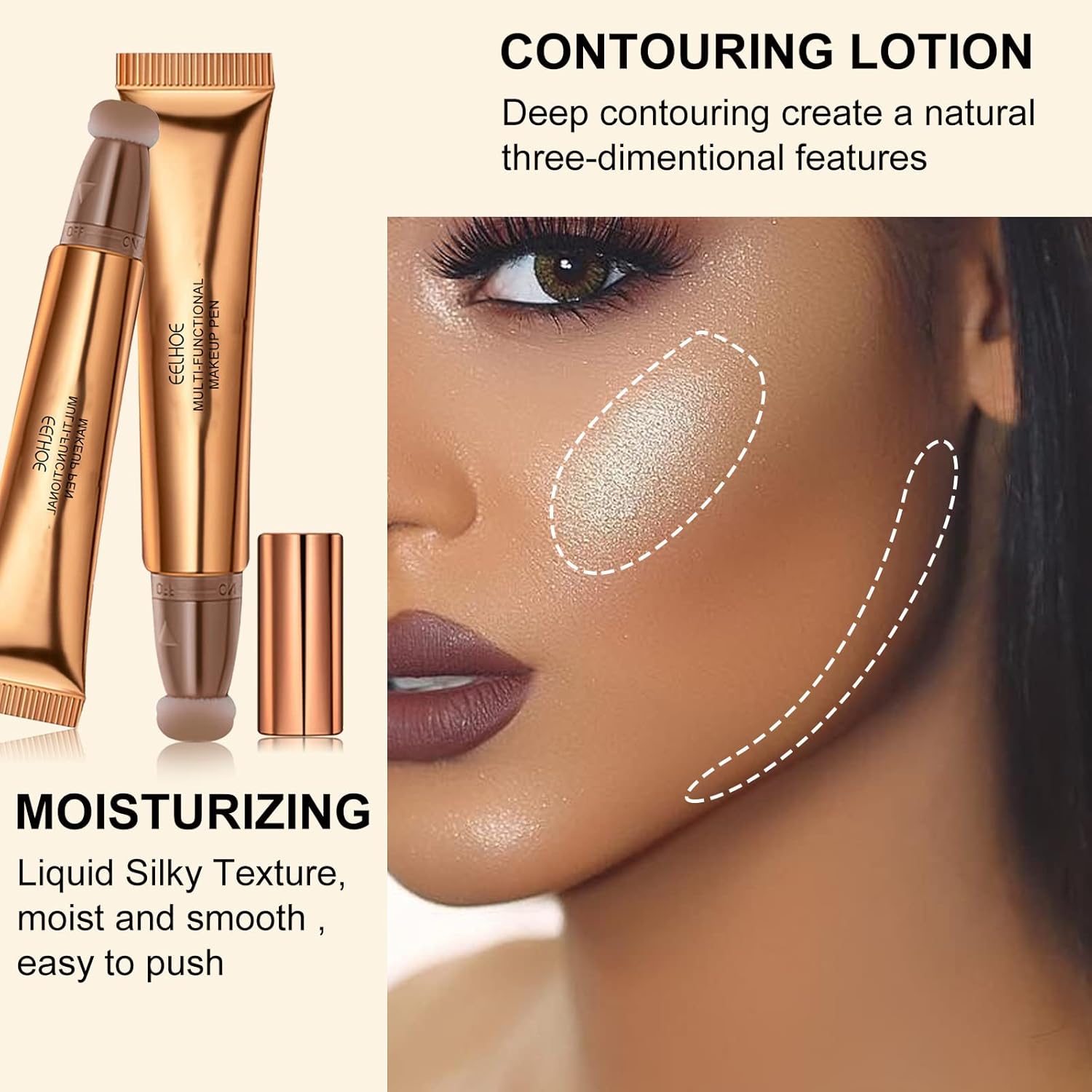 Barra de belleza de contorno, corrector facial líquido, iluminador de contorno con aplicador de cojín, acabado mate natural suave de larga duración,