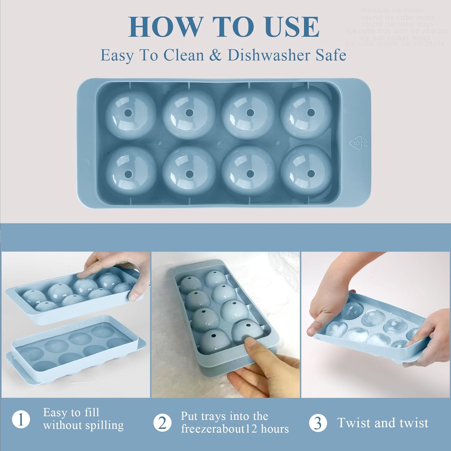 Molde redondo para cubitos de hielo, 2 x 8 unidades x 1.8 pulgadas, bandeja circular para cubitos de hielo con tapa y contenedor, molde para hacer