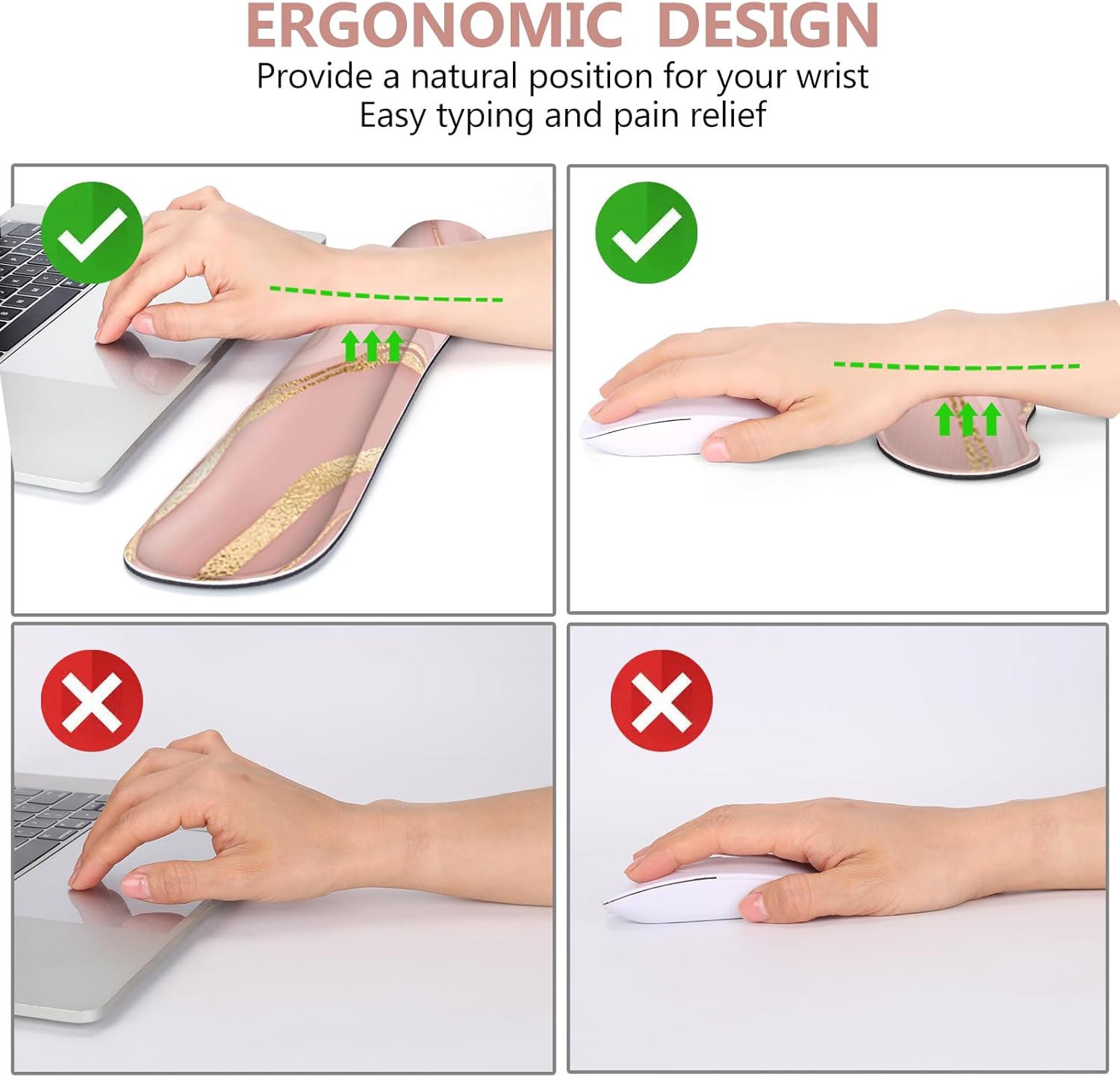 DINKY Juego de alfombrillas para mouse y teclado, alfombrilla de mouse grande para juegos + soporte ergonómico de espuma viscoelástica para