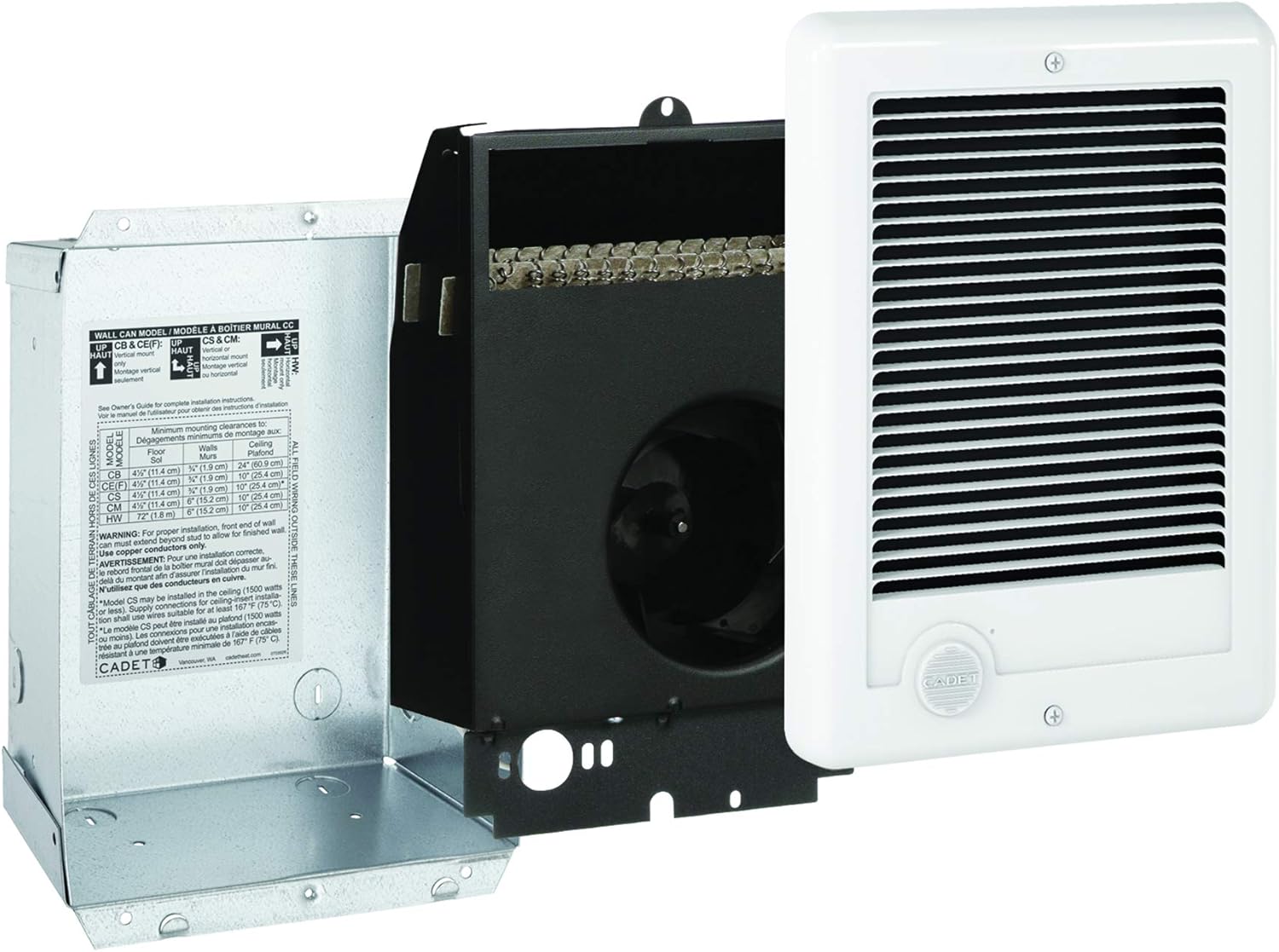 Cadet Com-Pak Calentador de pared eléctrico unidad completa sin termostato (Modelo CSC151W, Parte 67553), 5120 BTU, 120 voltios, 1500 vatios, blanco