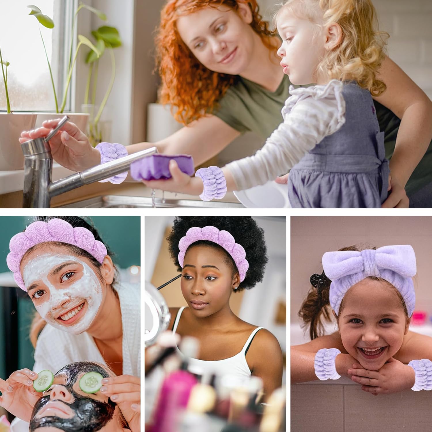 Juego de 6 diademas y muñequeras de spa, tela de rizo suave y microfibra, para el cuidado de la piel de las mujeres, maquillaje, baño, yoga, regalo