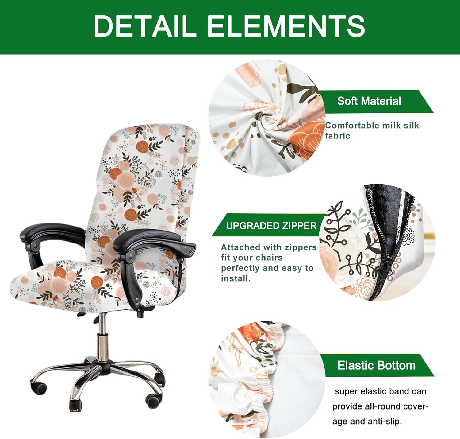 FUANGUI Funda elástica para silla de oficina estampada, funda universal para silla giratoria de escritorio con cremallera, fundas para silla de