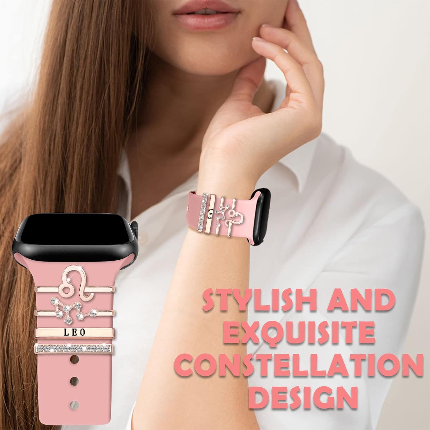 Anillos decorativos de 12 constelaciones compatibles con correas de silicona de Apple Watch de 1.929 in, 1.772 in, 1.732 in, 1.654 in, 1.614 in,