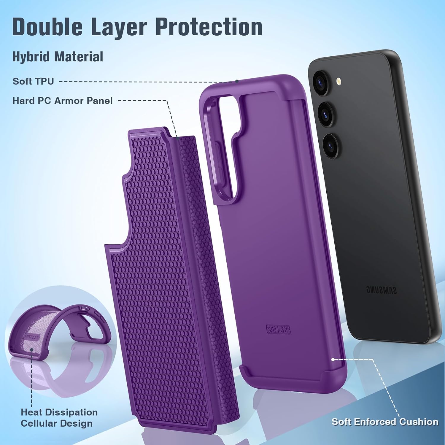FNTCASE Funda para Samsung Galaxy S23 funda protectora de doble capa resistente para teléfono celular, a prueba de golpes, con textura
